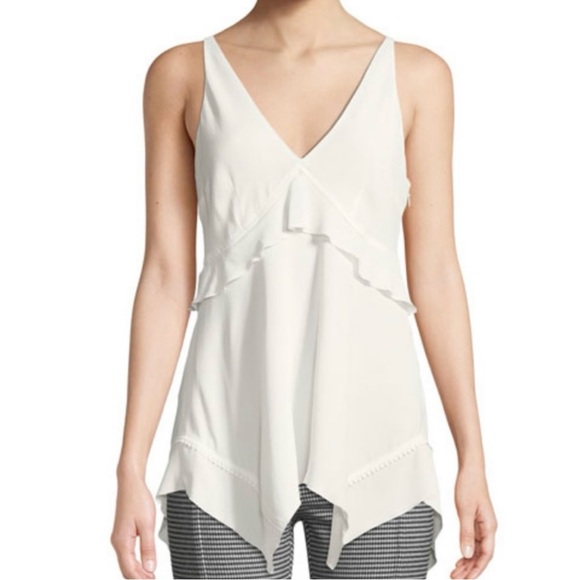 10 Crosby Derek Lam Tops - 10 Crosby Derek Lam Silk Blend Ivory Sleeveless Ruffle V-Neck Tank Top Blouse 4